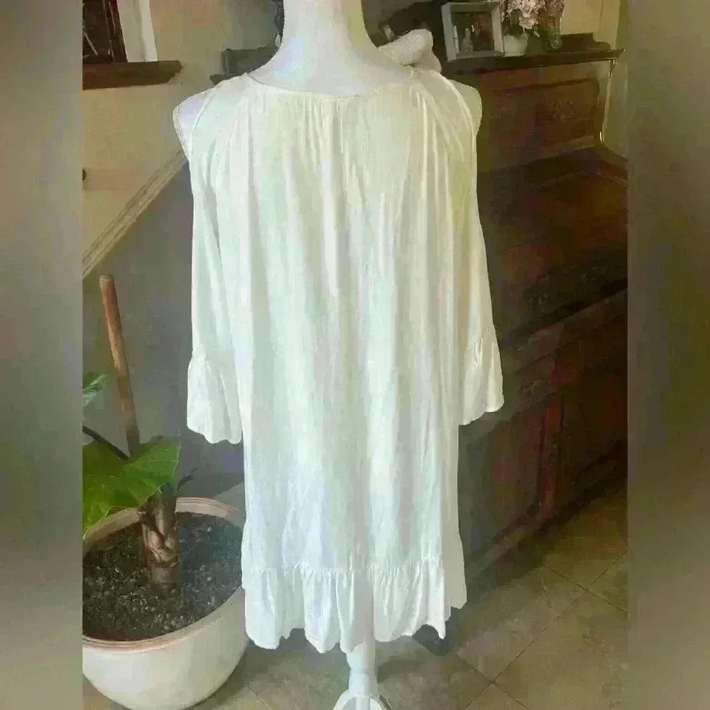 Entro ladies sundress cold shoulder small OS flowy white Lacey. Fully lined. - Picture 8 of 10